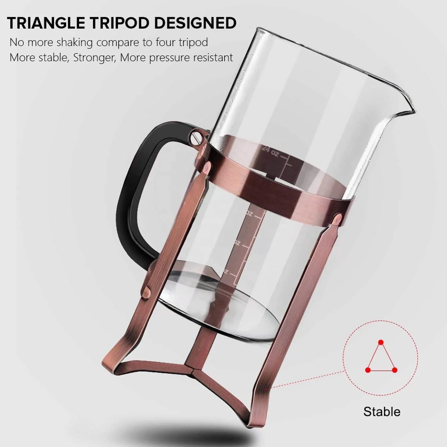 Copper French Press Coffee Tea Maker 304 Stainless Steel Coffee Press, Heat Resistant Thickened Borosilicate Glass