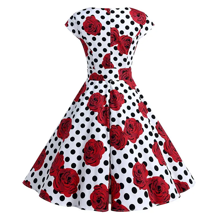 Hepburn style 50s retro round-neck short-sleeved skirt with large hem