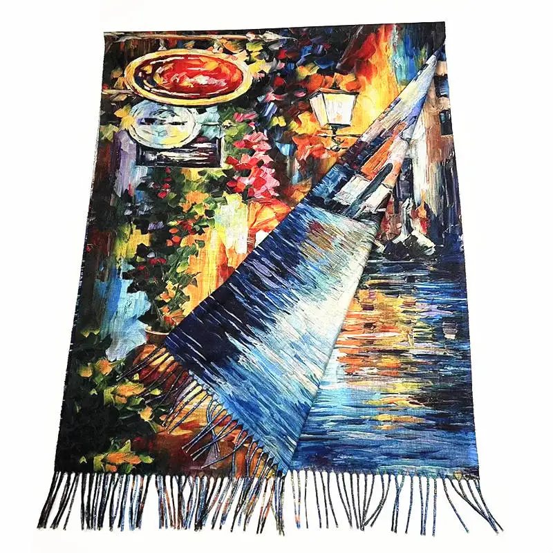 Customized double sides  printed pashmina scarf winter warm cheap cashmere scarves digital printing kashmiri shawl