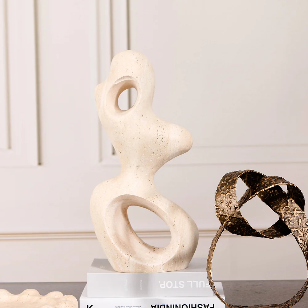 Luxury Wholesale Factory Natural Decorative Modern Art Marble Beige Organic Shape Marble Sculpture Home Decor For Interior