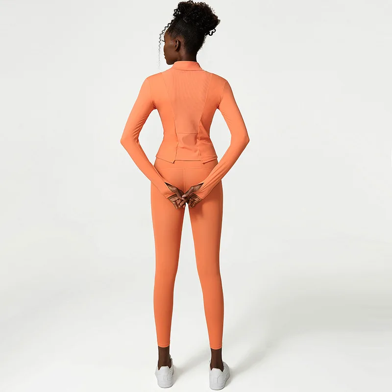 High Quality Active Wear Set Custom Logo Long Sleeve Jacket Matching Leggings 2pcs Yoga Set Women Gym Fitness Clothes