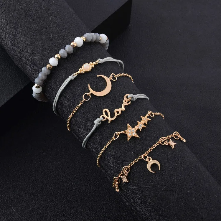 Boho Layered Turquoise Anklets Wave black  Rope metal  Ankle Bracelet Beach butterfly Foot Chain for Women