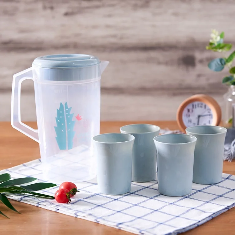 2L Large Capacity Water Jug Reusable Plastic Teapot Clear Beverage Pitcher Cold Tea Kettle with Four Cups