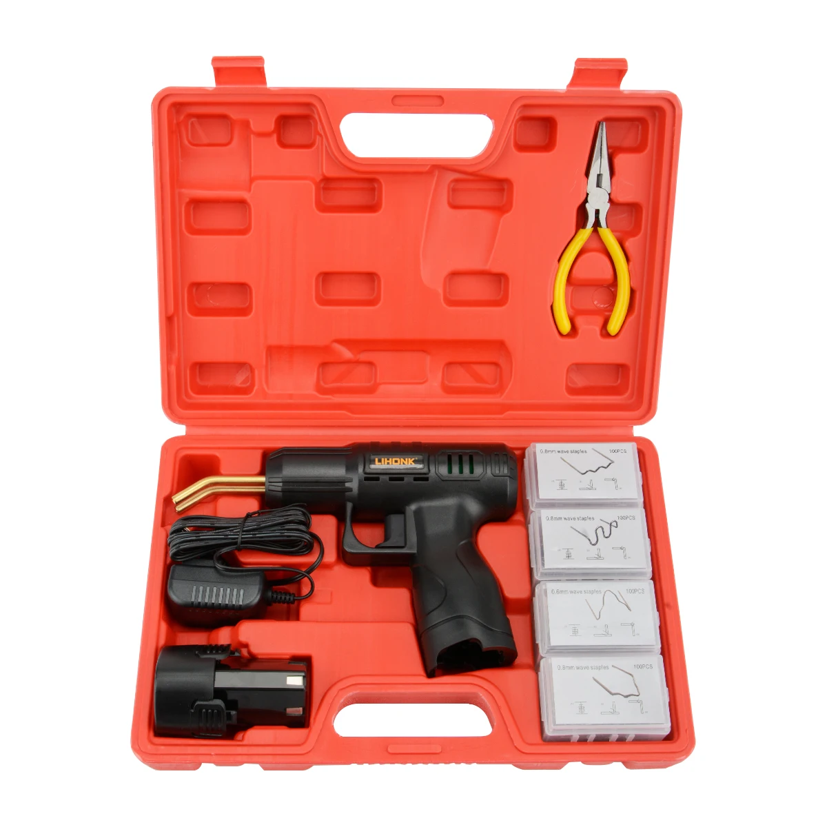 E719 Hot Sale Battery Type Bumper Repair Kit Plastic Welding Gun Plastics Cracker  Welder with Wave Welding Nails 12V 50W 2.0Ah