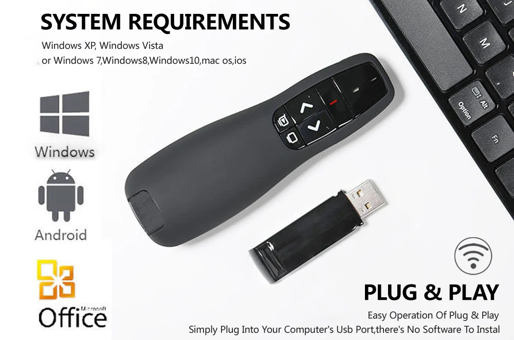 R400 2,4 ГГц беспроводной пульт дистанционного управления 2,4G USB-указатель для Powerpoint Windows, замена R400 PPT контроллер