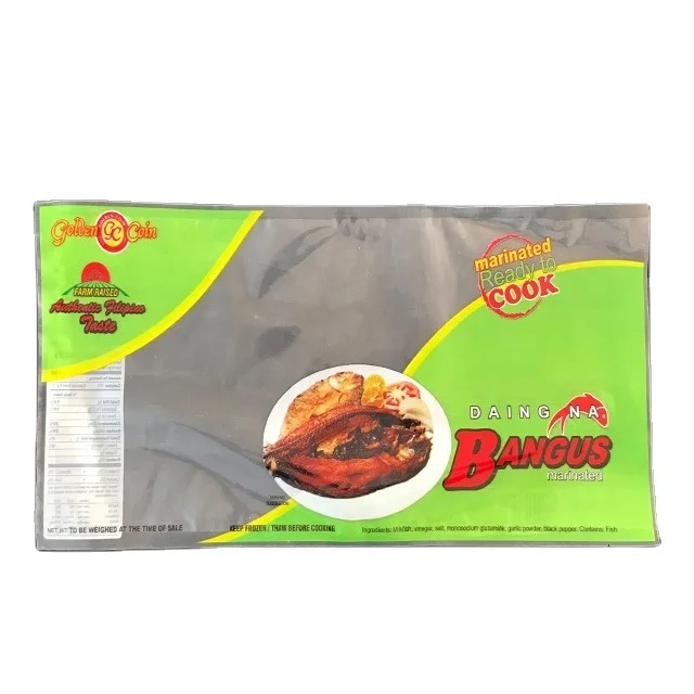 Three side sealed pet pe laminated frozen plastic packaging bag for fish with clear window