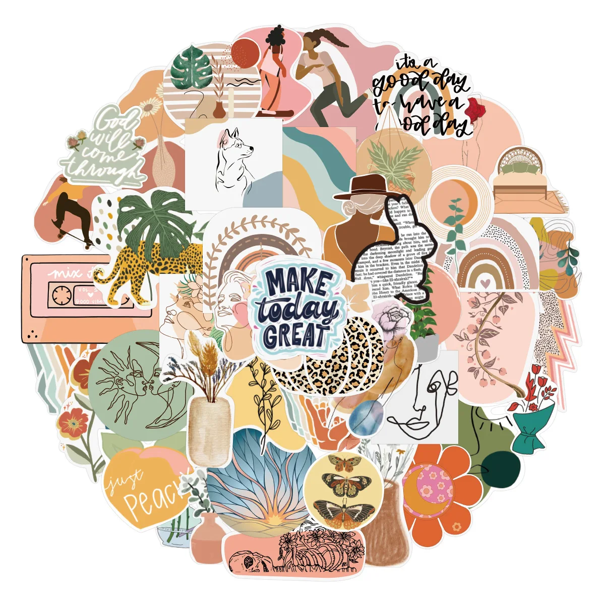 50Pcs Retro Urban Style Aesthetic Art Decorative Stickers For Wall Office Laptop Decal Vintage Abstract Painting Sticker