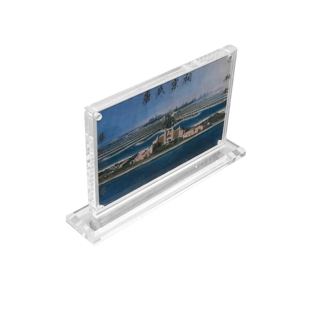 Factory customized clear acrylic magnetic sign holder in T style for brand logo,picture,calendar countertop display