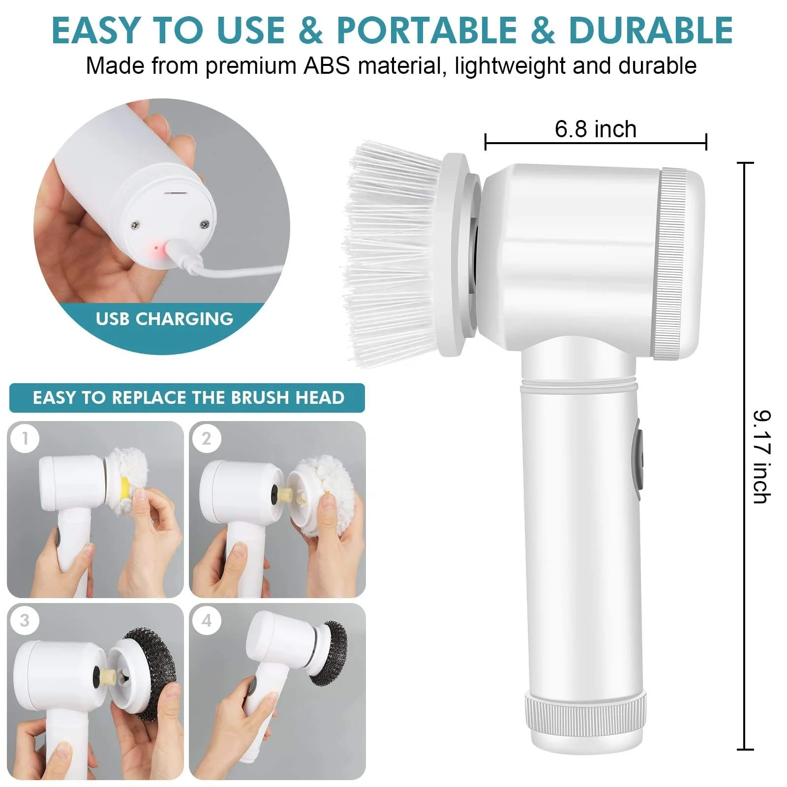 Electric Spin Scrubber Electric Cleaning Brush Cordless Power Scrubber with 5 Replaceable Brush Heads Handheld Power Shower