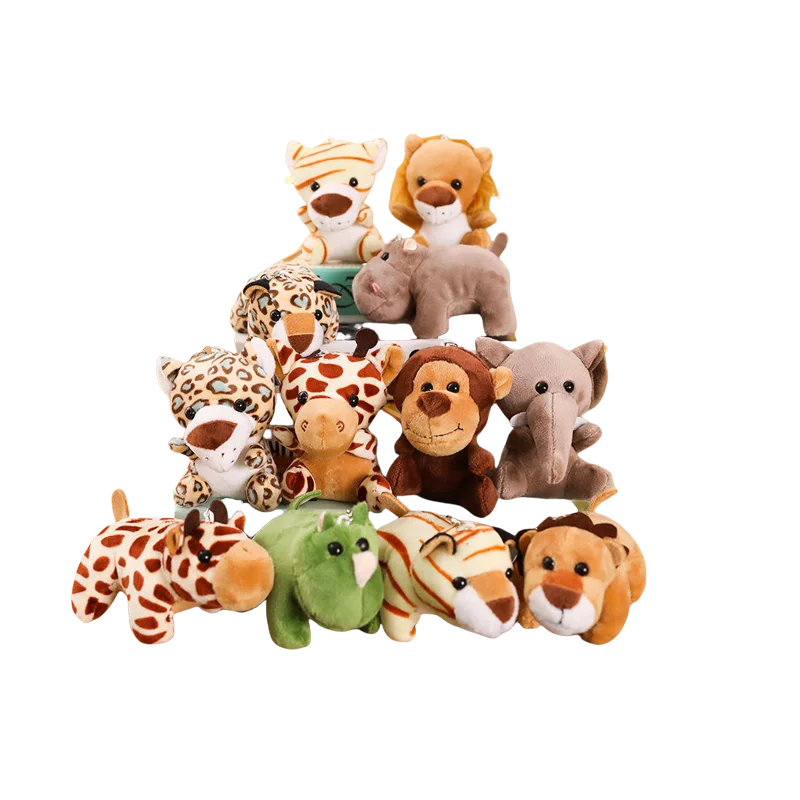 Promotion kawaii Stuffed Jungle Animals Toys plushie Monkey Tiger Lion Elephant KeyChain Soft Cheap Plush Animals KeyChains Toys