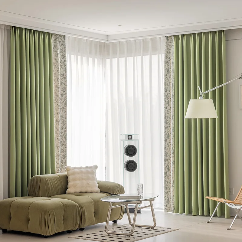 French style light luxury minimalist printed full blackout bedroom curtains