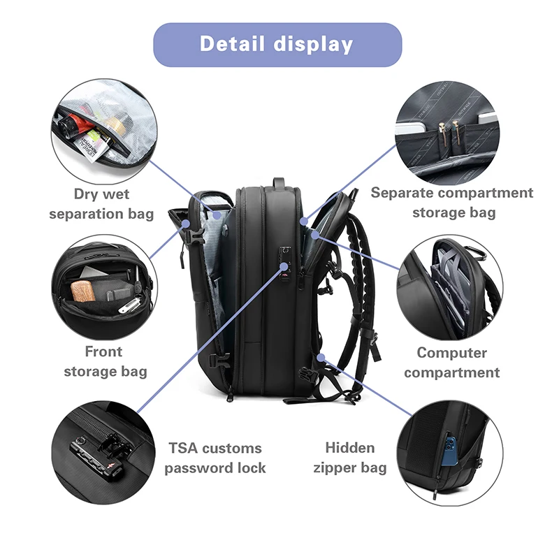 Custom Vacuum Compression Waterproof Travelling Essentials For Backpacking Men Large Capacity