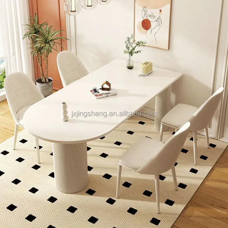 Modern set cream white rock modern simple dining table and dining chair