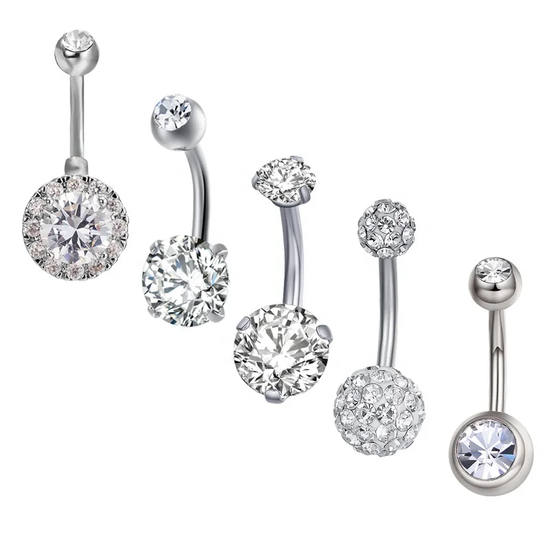 
2021 New Arrived Piercing Belly Rings Set Stainless Steel Bling Crystal Navel Belly Rings 5pcs set Zircon Gold Belly Ring 