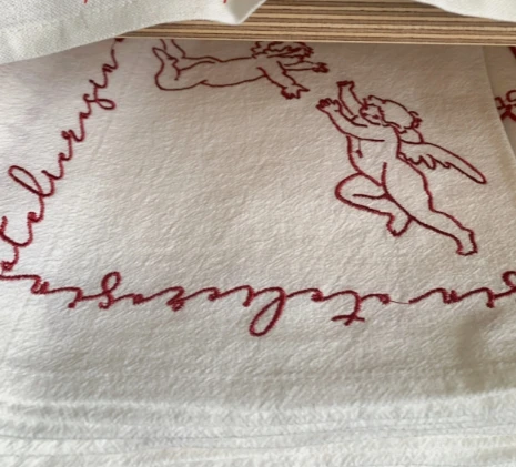 Support Customization Linen Embroidered Angel Tablecloth Wrapping Napkins Linen Picnic Mat