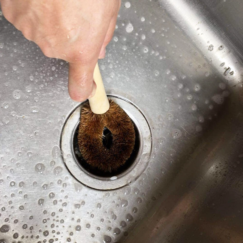 bamboo coconut fiber long handle kitchen tool pan pot kitchen cleaning washing brush coconut wooden dish brush