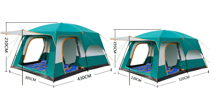 New Design Outdoor Waterproof  8-12 Persons Large 2 Rooms 1 Living Room Family Camping Tents