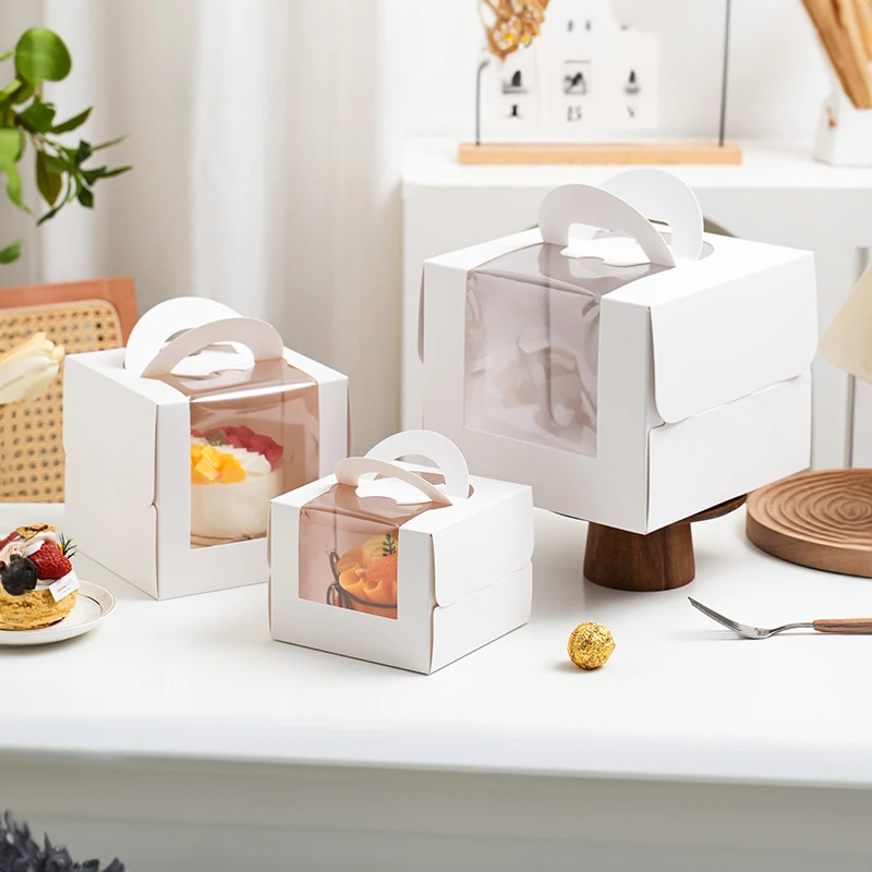 Food Grade Cake Boxes Square Paper PE Cake Packaging With Transparent Window Dessert Container