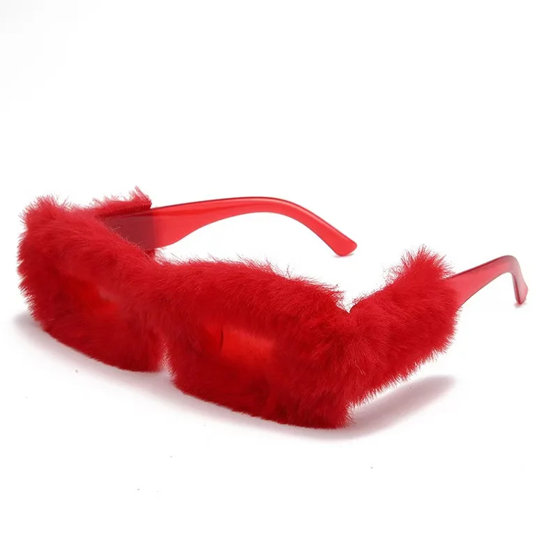 Party Sunglasses Design Plush Fur Innovation Square Shaped Glasses Women Colorful Funny And Inlaid Sex Decorate Eyewear