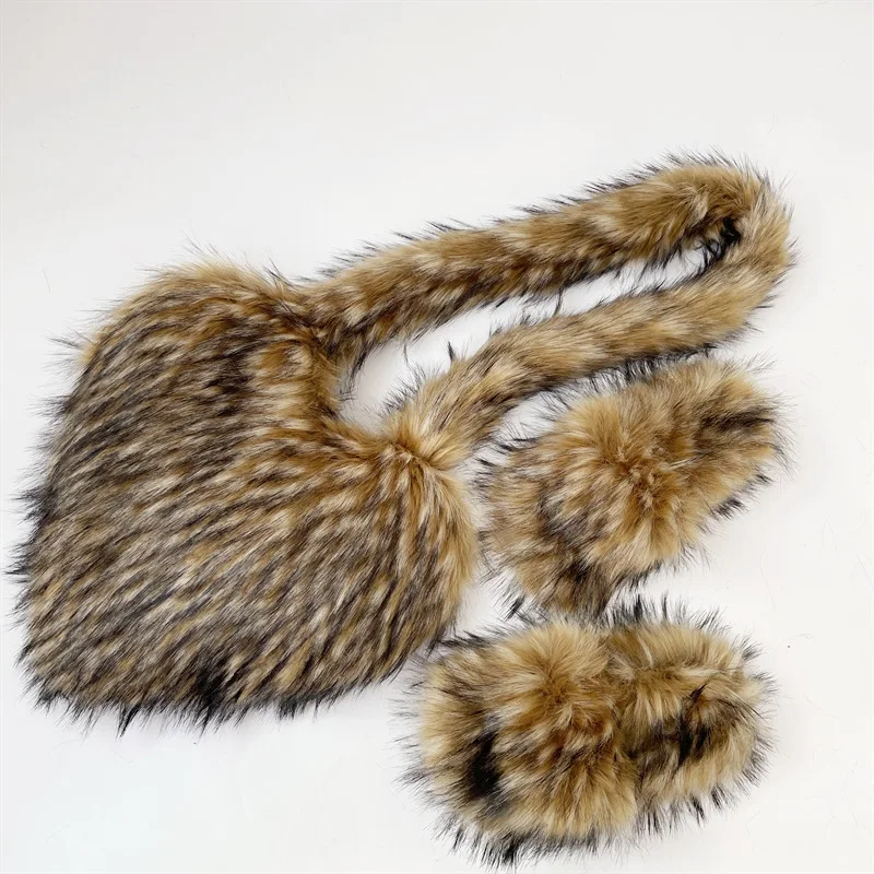 J&H wholesale fashion fur slippers women faux Raccoon fur bags Y2K ladies fashion matching shoes and bags set