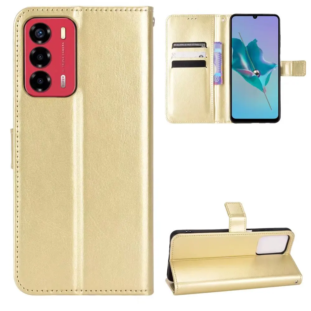 Luxury Wallet Crazy Horse PU Leather Flip Case Cover  For ZTE Blade A72/ V40 Vita