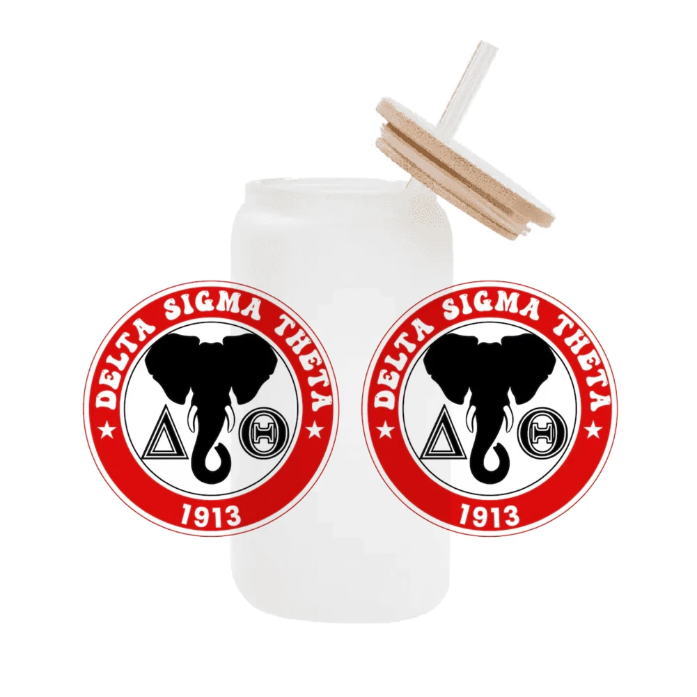 Delta Sigma Theta Sorority Pattern UV DTF переводные наклейки для бутылок на 16 унций