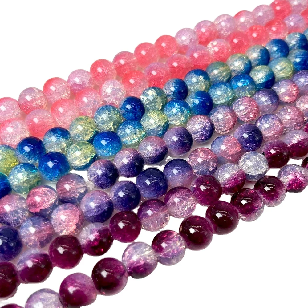 2023 New Glass Bead Strings 6 8 10 12 mm Color Coating Paint Gold Lined Loose Beads for Jewelry Making Diy Bracelets