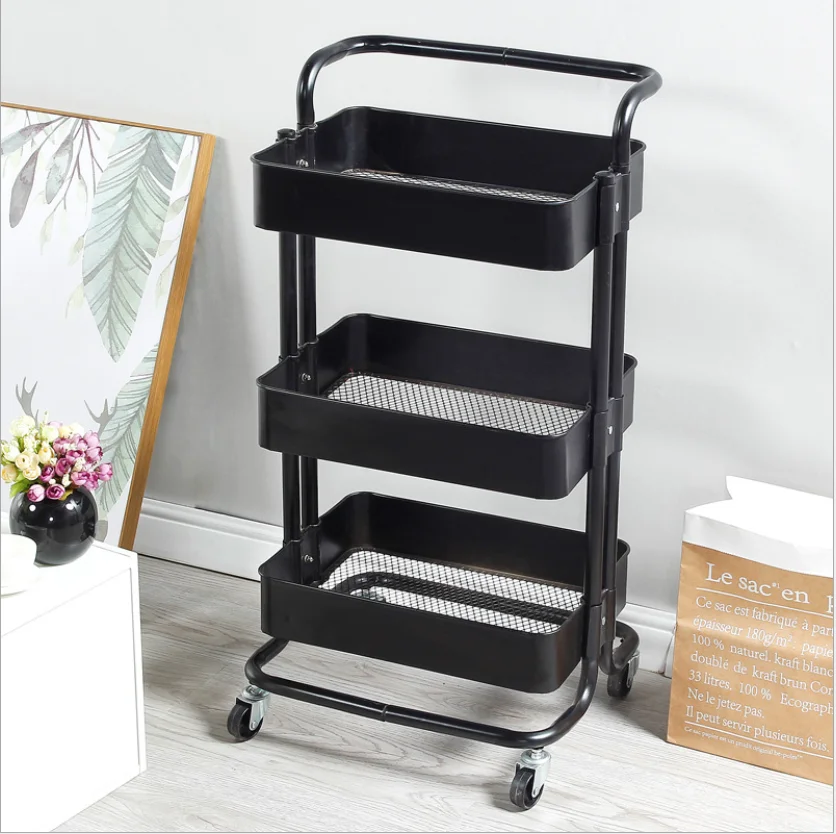 Zhenzhi Kitchen Bathroom Cart European Thickened Can Move 3-tier Utility Rolling Trolley Home Storage OEM Stainless Steel SGS