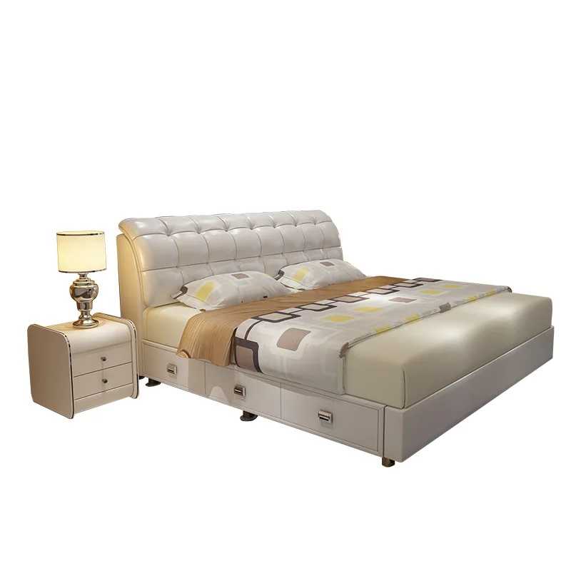 Высокое качество светильник роскошный современный простой кожаный кровать, мебель для спальни двойная 1,8 м большая двуспальная кровать