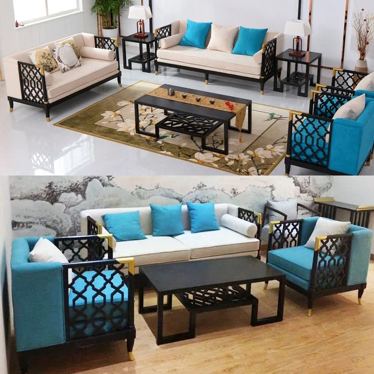 Chinese royal sofa sets wood curved waiting room 3 seater creamy velvet furniture sofa