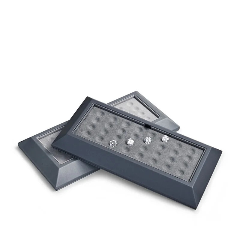 JINSKY Factory Customized New Grey Pu Leather And Microfiber Jewelry Display Plate Pendant Charm Bead Tray Diamond Display Trays
