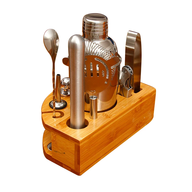 Home custom professional bartender kit stainless steel cocktail shaker mixing bar tool set with stand