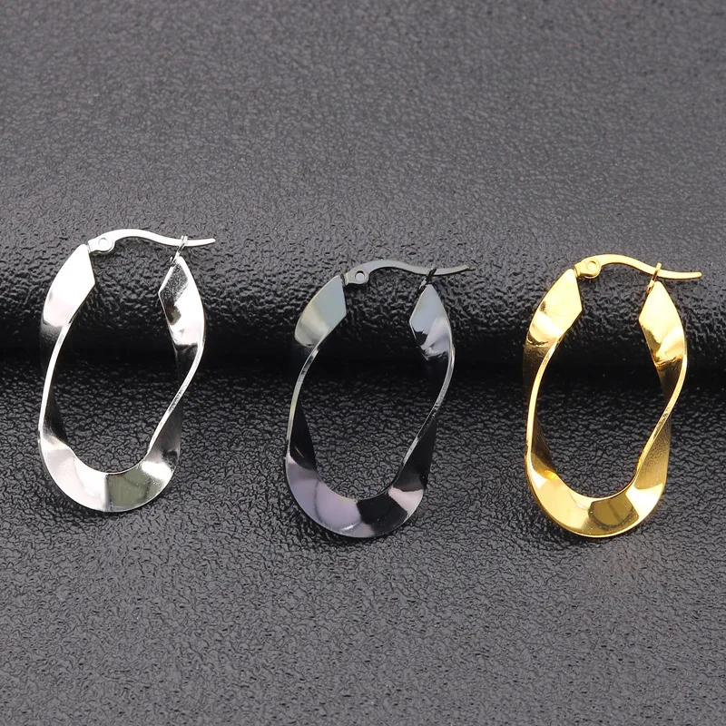 Jewelry Wholesale 3 colors   Stainless Steel Men Girls Rings Earrings Oval Spiral Piercing Jewelry