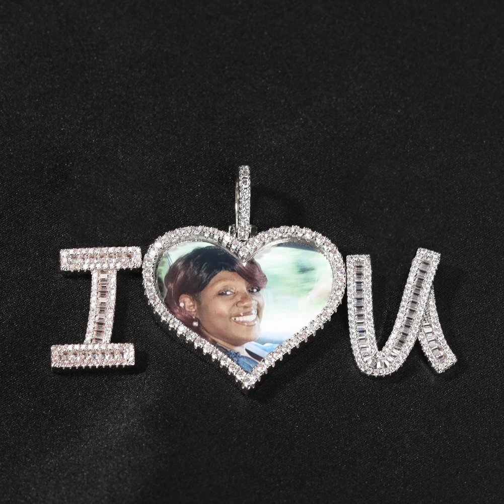 Personalized Memory Pictures Family Gift Custom Photo Name Necklace 18K Gold Plated Portrait I Love You Pendant Necklace
