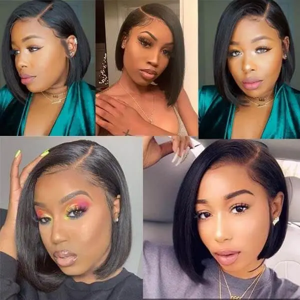 Cheap Wigs with Lowest Price Bob ,side Part Glueless Short Straight Wigs Bob Lace Frontal Wig Human Hair,transparent 10 24h