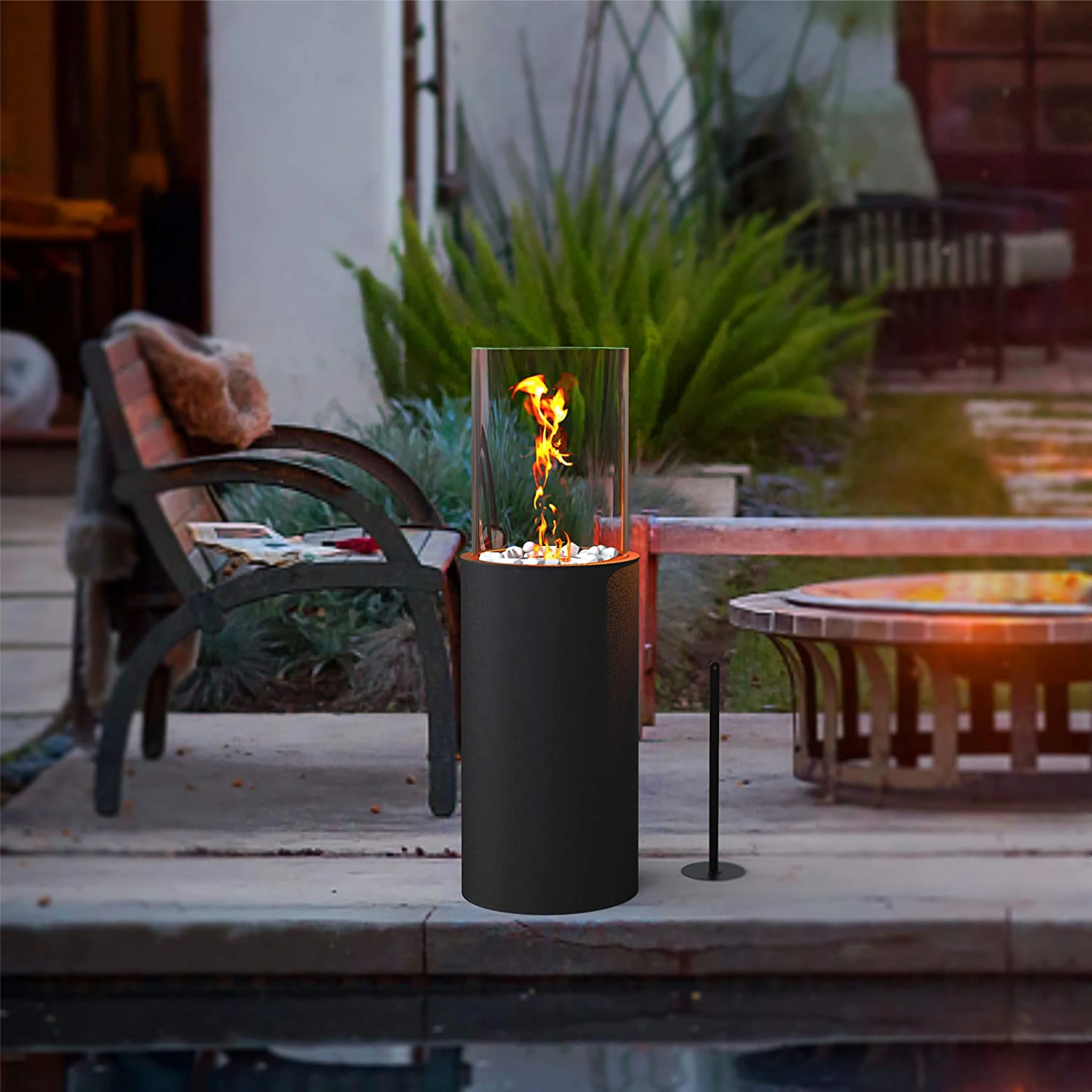 Modern Freestanding round bioethanol fireplace large burner patio heater indoor outdoor stainless steel ethanol fire pit