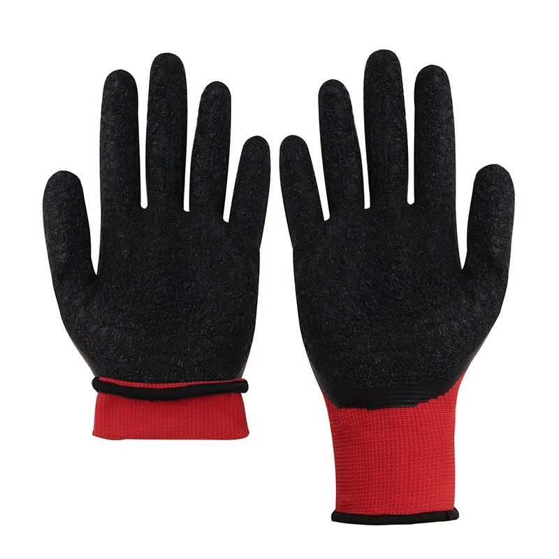hand protective industrial safety gloves crinkle coated latex gloves manufacturer