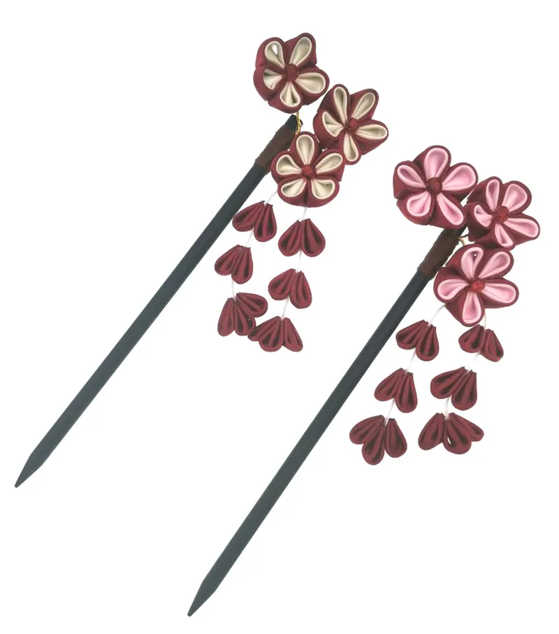 Japanese Women Hairpin Kanzashi Hair Stick with Tassel Kimono Flower Hanfu Ancient Hair Accessories Cosplay Gift