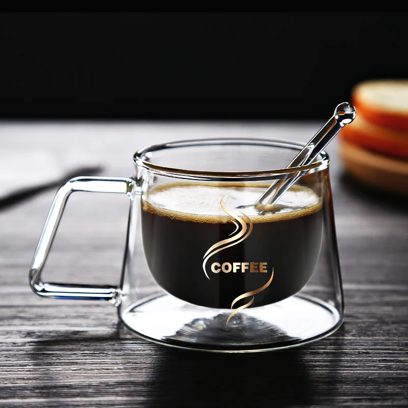 free sample wholesale clear glass coffee cup 200ml borosilicate double wall glass cup 7oz glass coffee mug