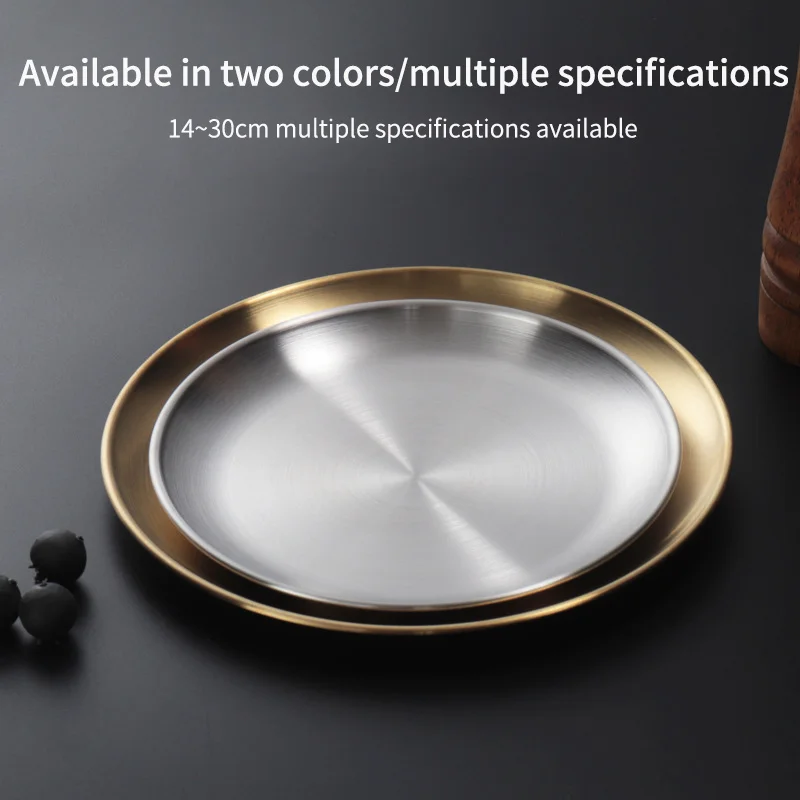 Commercial tableware Gold Plates Round Plate Sets Dinnerware Stainless Steel Plate For Restaurant