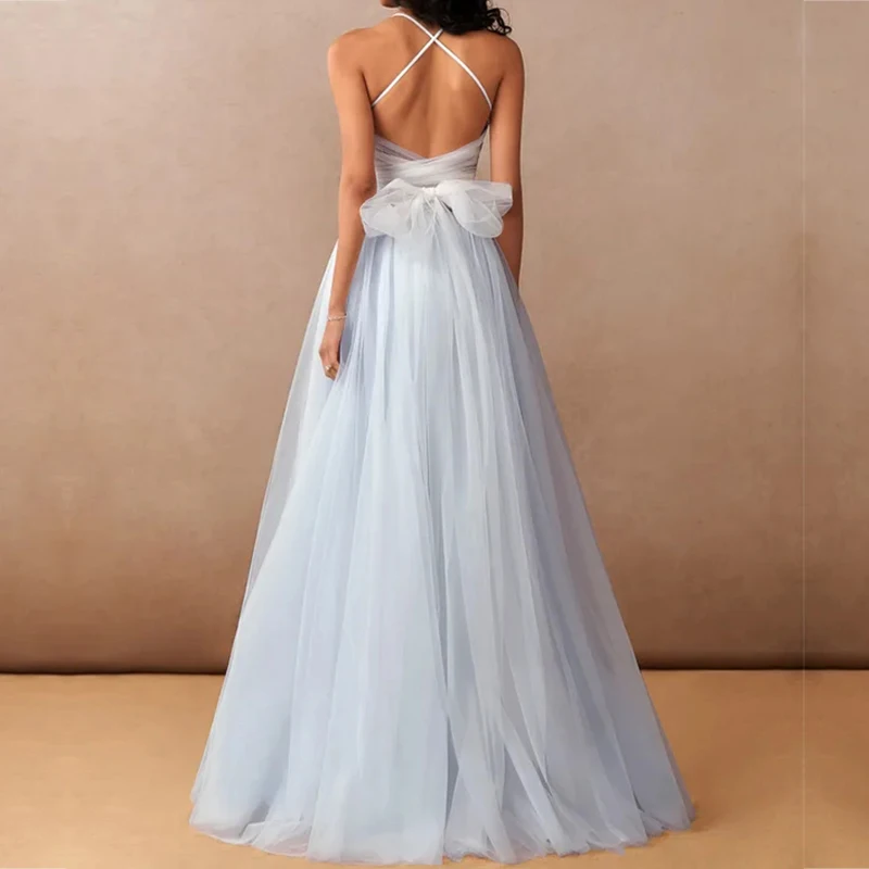Custom Light Blue Floor Length Sleeveless Lace Elegant Women Party Dresses Long Evening Elegant