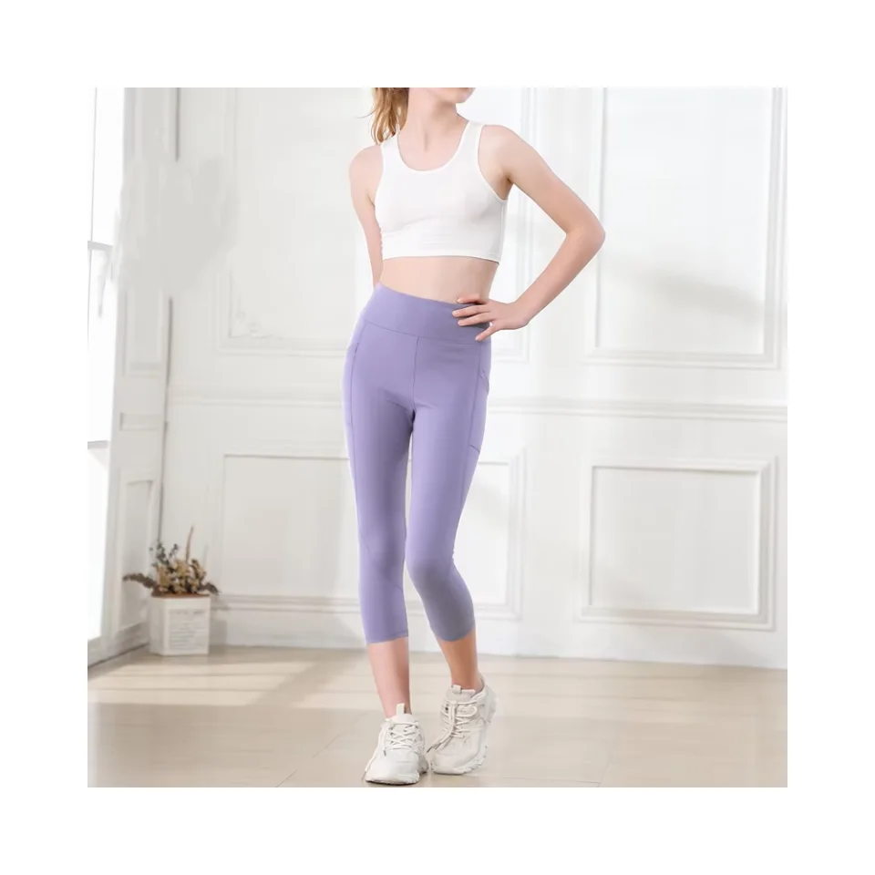 Kids Gym Customise 52 Colour Sustainable Eco Friendly Girls Push up Tummy Control Yoga Leggings with Pockets