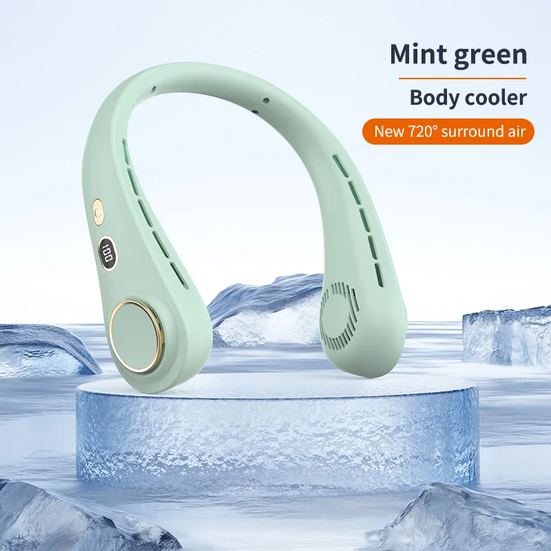 2024 Trend Products Mini Cooler 5 Gears Rechargeable Hands Free Sports Outdoor Hanging Leafless Neck Fan