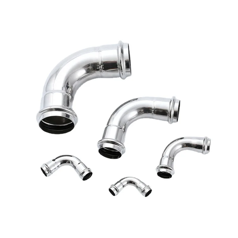 China Manufacturers Customized DN15-DN100 SS304 Stainless Steel Pipe Fittings 90 Degree Elbow Press Quick Connect Pipe Fitting