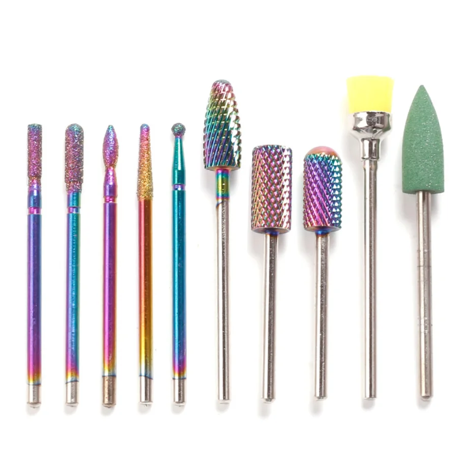 Nail Drill Bits Set Tungsten Steel Alloy Polishing Head 10 pcs For Nail Grinding Machine Grinding Brush Exfoliate Polished stick