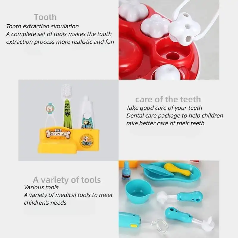 17pcs Pet Dentist Pretend Play House Doctor Toy Medical Tools Set Doctor Role Play Interaction Simulation Brush Teeth Toys