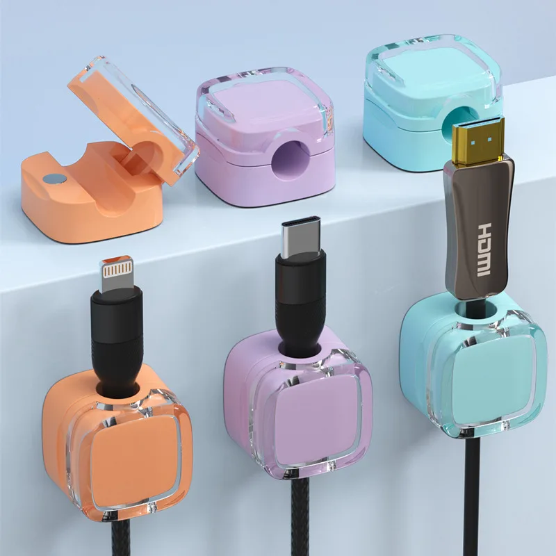 6pcs Strong Adhesive Colorful for Office Bedside Kitchen Under Desk Magnetic Charger Wire Holder
