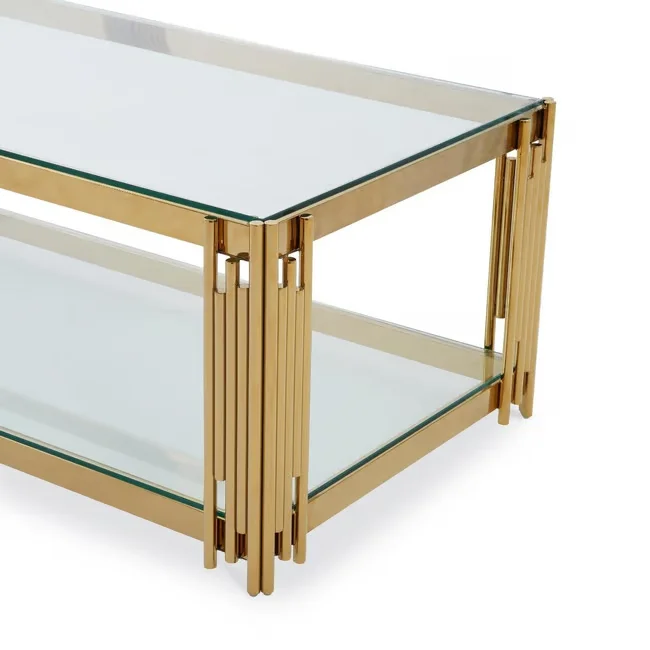 hot sale nordic glass top stainless steel legs side center table living room furniture modern luxury gold coffee tables
