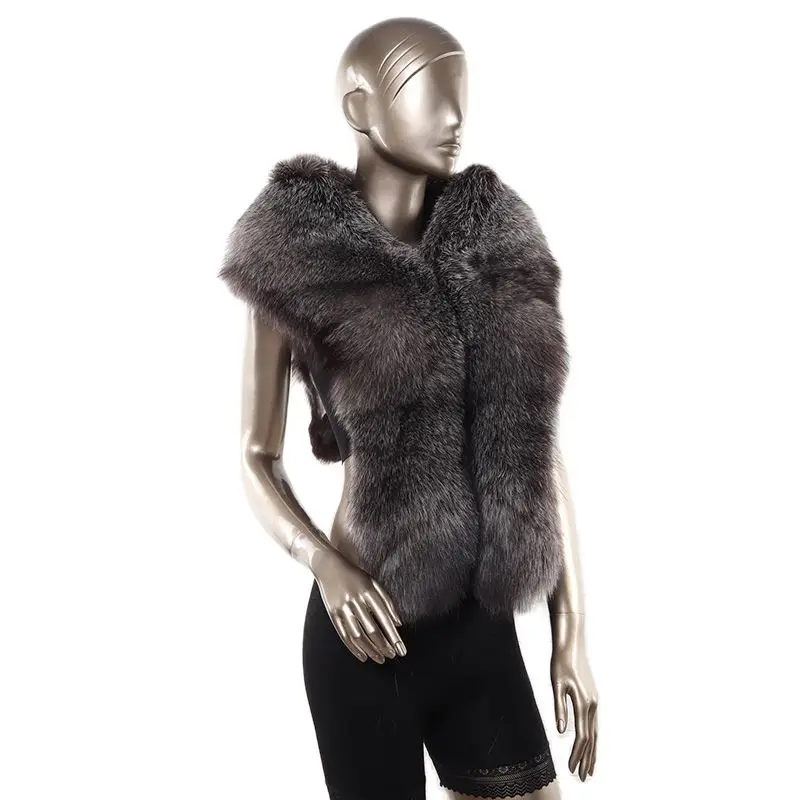 wholesale fur shawl scarves with winter women good quality fluffy fashion sliver fox fur scarf cape for girls