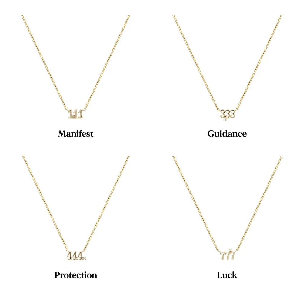Angel Number Necklace 777 111 333 444 Pendant With Cubic Zirconia Stone 18K Gold plated 925 Sterling Silver Choker